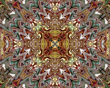 Benzersiz mandala, Oriental yuvarlak desen, mistik motifi, egzotik arka plan. Fantastik fraktal tasarım, geometrik doku parlayan renkli dijital sanat.