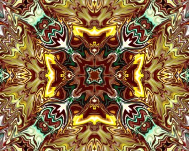 Benzersiz mandala, Oriental yuvarlak desen, mistik motifi, egzotik arka plan. Fantastik fraktal tasarım, geometrik doku parlayan renkli dijital sanat.