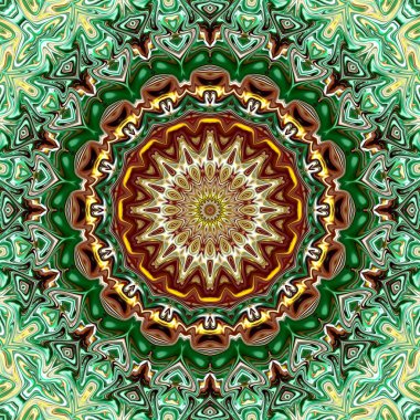 Benzersiz mandala, Oriental yuvarlak desen, mistik motifi, egzotik arka plan. Fantastik fraktal tasarım, geometrik doku parlayan renkli dijital sanat.