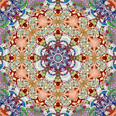 Benzersiz mandala, Oriental yuvarlak desen, mistik motifi, egzotik arka plan. Fantastik fraktal tasarım, geometrik doku parlayan renkli dijital sanat.