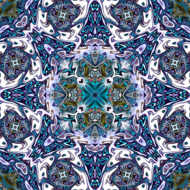 Benzersiz mandala, Oriental yuvarlak desen, mistik motifi, egzotik arka plan. Fantastik fraktal tasarım, geometrik doku parlayan renkli dijital sanat.