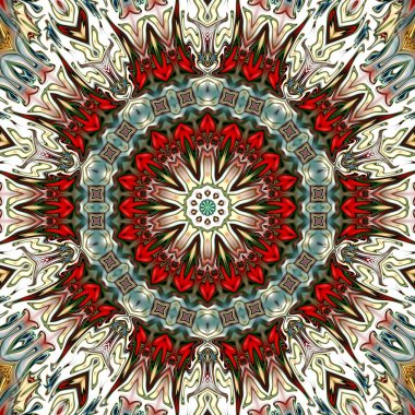 Benzersiz mandala, Oriental yuvarlak desen, mistik motifi, egzotik arka plan. Fantastik fraktal tasarım, geometrik doku parlayan renkli dijital sanat.