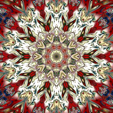 Benzersiz mandala, Oriental yuvarlak desen, mistik motifi, egzotik arka plan. Fantastik fraktal tasarım, geometrik doku parlayan renkli dijital sanat.