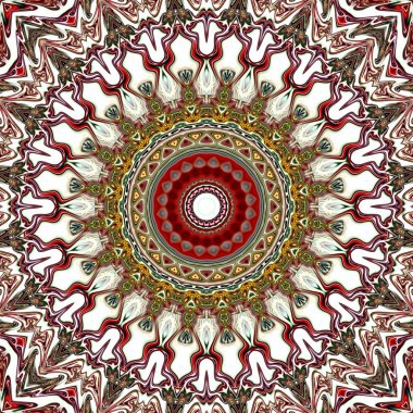 Benzersiz mandala, Oriental yuvarlak desen, mistik motifi, egzotik arka plan. Fantastik fraktal tasarım, geometrik doku parlayan renkli dijital sanat.