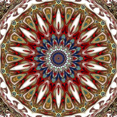 Benzersiz mandala, Oriental yuvarlak desen, mistik motifi, egzotik arka plan. Fantastik fraktal tasarım, geometrik doku parlayan renkli dijital sanat.