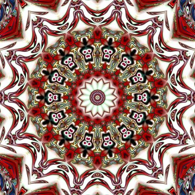 Benzersiz mandala, Oriental yuvarlak desen, mistik motifi, egzotik arka plan. Fantastik fraktal tasarım, geometrik doku parlayan renkli dijital sanat.