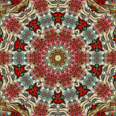 Benzersiz mandala, Oriental yuvarlak desen, mistik motifi, egzotik arka plan. Fantastik fraktal tasarım, geometrik doku parlayan renkli dijital sanat.