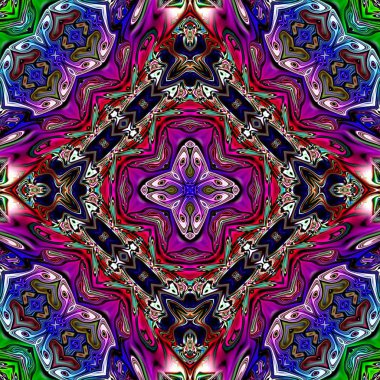 Benzersiz mandala, Oriental yuvarlak desen, mistik motifi, egzotik arka plan. Fantastik fraktal tasarım, geometrik doku parlayan renkli dijital sanat.