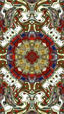 Benzersiz mandala, Oriental yuvarlak desen, mistik motifi, egzotik arka plan. Fantastik fraktal tasarım, geometrik doku parlayan renkli dijital sanat.