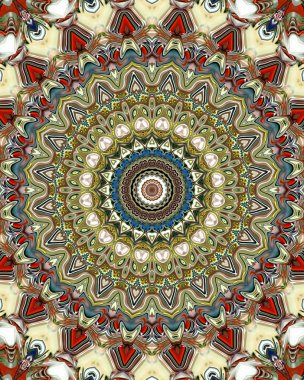 Benzersiz mandala, Oriental yuvarlak desen, mistik motifi, egzotik arka plan. Fantastik fraktal tasarım, geometrik doku parlayan renkli dijital sanat.