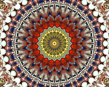 Benzersiz mandala, Oriental yuvarlak desen, mistik motifi, egzotik arka plan. Fantastik fraktal tasarım, geometrik doku parlayan renkli dijital sanat.