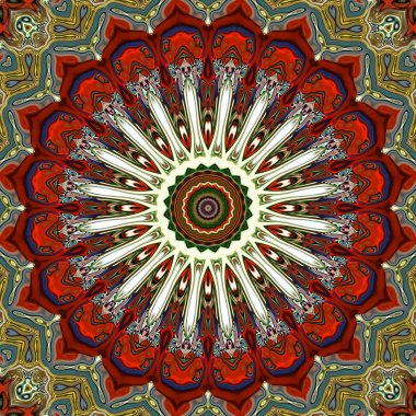 Benzersiz mandala, Oriental yuvarlak desen, mistik motifi, egzotik arka plan. Fantastik fraktal tasarım, geometrik doku parlayan renkli dijital sanat.