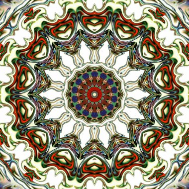 Benzersiz mandala, Oriental yuvarlak desen, mistik motifi, egzotik arka plan. Fantastik fraktal tasarım, geometrik doku parlayan renkli dijital sanat.