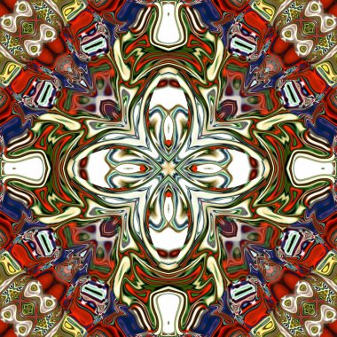 Benzersiz mandala, Oriental yuvarlak desen, mistik motifi, egzotik arka plan. Fantastik fraktal tasarım, geometrik doku parlayan renkli dijital sanat.