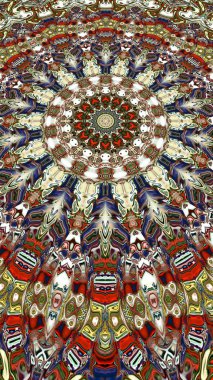 Benzersiz mandala, Oriental yuvarlak desen, mistik motifi, egzotik arka plan. Fantastik fraktal tasarım, geometrik doku parlayan renkli dijital sanat.