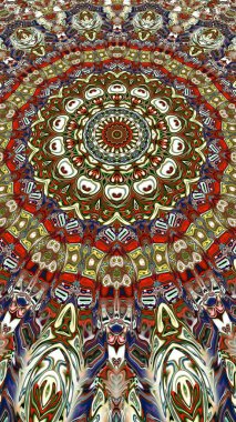 Benzersiz mandala, Oriental yuvarlak desen, mistik motifi, egzotik arka plan. Fantastik fraktal tasarım, geometrik doku parlayan renkli dijital sanat.