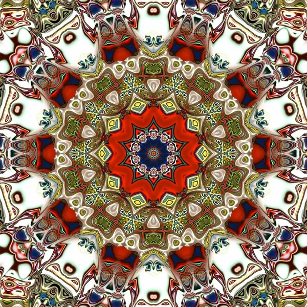 Benzersiz mandala, Oriental yuvarlak desen, mistik motifi, egzotik arka plan. Fantastik fraktal tasarım, geometrik doku parlayan renkli dijital sanat.