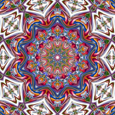 Benzersiz mandala, Oriental yuvarlak desen, mistik motifi, egzotik arka plan. Fantastik fraktal tasarım, geometrik doku parlayan renkli dijital sanat.