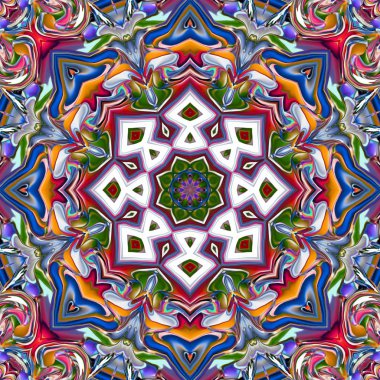 Benzersiz mandala, Oriental yuvarlak desen, mistik motifi, egzotik arka plan. Fantastik fraktal tasarım, geometrik doku parlayan renkli dijital sanat.