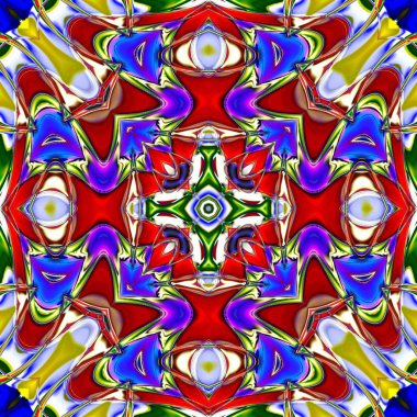 Benzersiz mandala, Oriental yuvarlak desen, mistik motifi, egzotik arka plan. Fantastik fraktal tasarım, geometrik doku parlayan renkli dijital sanat.