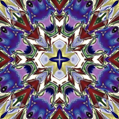 Benzersiz mandala, Oriental yuvarlak desen, mistik motifi, egzotik arka plan. Fantastik fraktal tasarım, geometrik doku parlayan renkli dijital sanat.