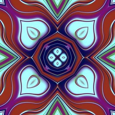 Benzersiz mandala, Oriental yuvarlak desen, mistik motifi, egzotik arka plan. Fantastik fraktal tasarım, geometrik doku parlayan renkli dijital sanat.