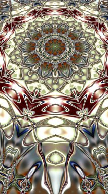 Benzersiz mandala, Oriental yuvarlak desen, mistik motifi, egzotik arka plan. Fantastik fraktal tasarım, geometrik doku parlayan renkli dijital sanat.