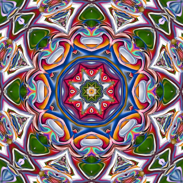 Benzersiz mandala, Oriental yuvarlak desen, mistik motifi, egzotik arka plan. Fantastik fraktal tasarım, geometrik doku parlayan renkli dijital sanat.