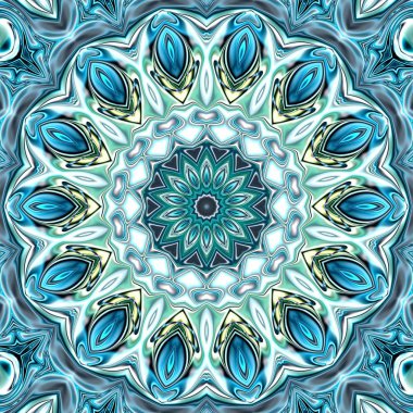 Benzersiz mandala, Oriental yuvarlak desen, mistik motifi, egzotik arka plan. Fantastik fraktal tasarım, geometrik doku parlayan renkli dijital sanat.