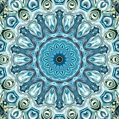 Benzersiz mandala, Oriental yuvarlak desen, mistik motifi, egzotik arka plan. Fantastik fraktal tasarım, geometrik doku parlayan renkli dijital sanat.