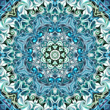 Benzersiz mandala, Oriental yuvarlak desen, mistik motifi, egzotik arka plan. Fantastik fraktal tasarım, geometrik doku parlayan renkli dijital sanat.