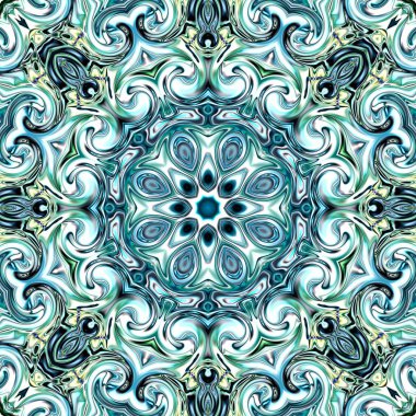 Benzersiz mandala, Oriental yuvarlak desen, mistik motifi, egzotik arka plan. Fantastik fraktal tasarım, geometrik doku parlayan renkli dijital sanat.