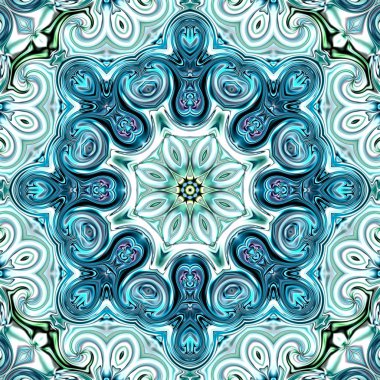 Benzersiz mandala, Oriental yuvarlak desen, mistik motifi, egzotik arka plan. Fantastik fraktal tasarım, geometrik doku parlayan renkli dijital sanat.