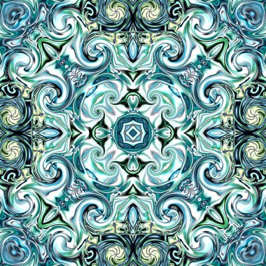 Benzersiz mandala, Oriental yuvarlak desen, mistik motifi, egzotik arka plan. Fantastik fraktal tasarım, geometrik doku parlayan renkli dijital sanat.