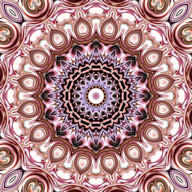 Benzersiz mandala, Oriental yuvarlak desen, mistik motifi, egzotik arka plan. Fantastik fraktal tasarım, geometrik doku parlayan renkli dijital sanat.