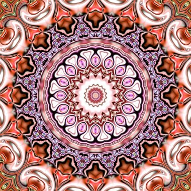 Benzersiz mandala, Oriental yuvarlak desen, mistik motifi, egzotik arka plan. Fantastik fraktal tasarım, geometrik doku parlayan renkli dijital sanat.