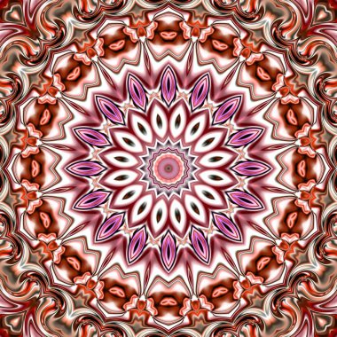 Benzersiz mandala, Oriental yuvarlak desen, mistik motifi, egzotik arka plan. Fantastik fraktal tasarım, geometrik doku parlayan renkli dijital sanat.