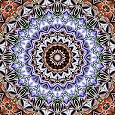 Benzersiz mandala, Oriental yuvarlak desen, mistik motifi, egzotik arka plan. Fantastik fraktal tasarım, geometrik doku parlayan renkli dijital sanat.