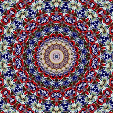 Benzersiz mandala, Oriental yuvarlak desen, mistik motifi, egzotik arka plan. Fantastik fraktal tasarım, geometrik doku parlayan renkli dijital sanat.