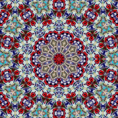 Benzersiz mandala, Oriental yuvarlak desen, mistik motifi, egzotik arka plan. Fantastik fraktal tasarım, geometrik doku parlayan renkli dijital sanat.