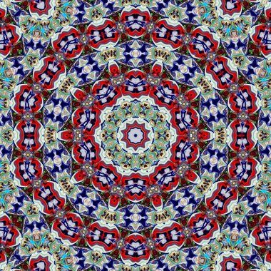 Benzersiz mandala, Oriental yuvarlak desen, mistik motifi, egzotik arka plan. Fantastik fraktal tasarım, geometrik doku parlayan renkli dijital sanat.