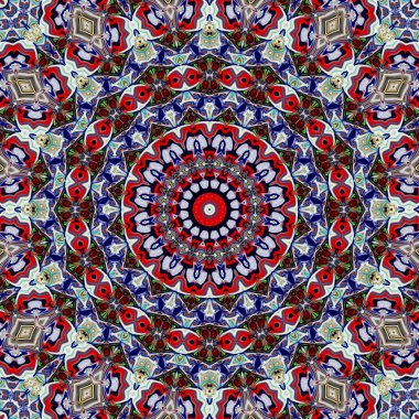 Benzersiz mandala, Oriental yuvarlak desen, mistik motifi, egzotik arka plan. Fantastik fraktal tasarım, geometrik doku parlayan renkli dijital sanat.