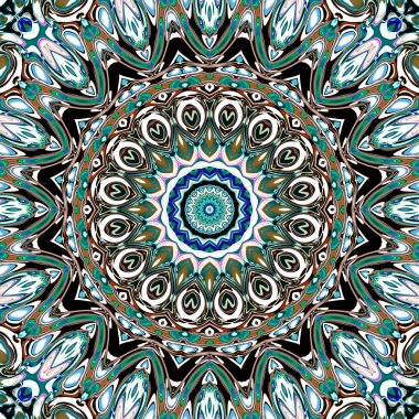 Benzersiz mandala, Oriental yuvarlak desen, mistik motifi, egzotik arka plan. Fantastik fraktal tasarım, geometrik doku parlayan renkli dijital sanat.