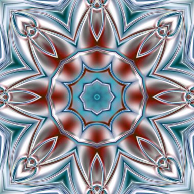 Benzersiz mandala, Oriental yuvarlak desen, mistik motifi, egzotik arka plan. Fantastik fraktal tasarım, geometrik doku parlayan renkli dijital sanat.