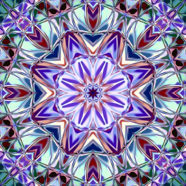 Benzersiz mandala, Oriental yuvarlak desen, mistik motifi, egzotik arka plan. Fantastik fraktal tasarım, geometrik doku parlayan renkli dijital sanat.