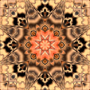 Benzersiz mandala, Oriental yuvarlak desen, mistik motifi, egzotik arka plan. Fantastik fraktal tasarım, geometrik doku parlayan renkli dijital sanat.