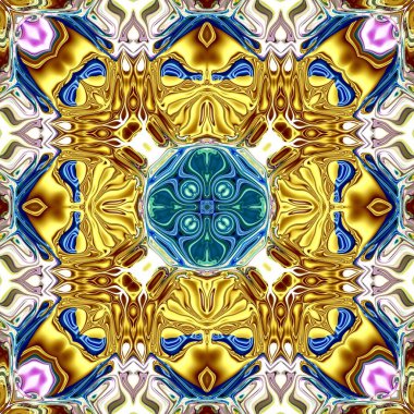 Benzersiz mandala, Oriental yuvarlak desen, mistik motifi, egzotik arka plan. Fantastik fraktal tasarım, geometrik doku parlayan renkli dijital sanat.