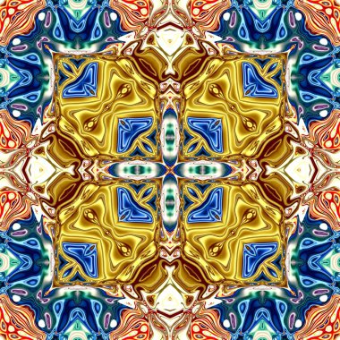 Benzersiz mandala, Oriental yuvarlak desen, mistik motifi, egzotik arka plan. Fantastik fraktal tasarım, geometrik doku parlayan renkli dijital sanat.