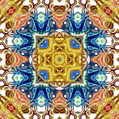 Benzersiz mandala, Oriental yuvarlak desen, mistik motifi, egzotik arka plan. Fantastik fraktal tasarım, geometrik doku parlayan renkli dijital sanat.