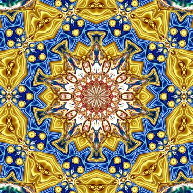 Benzersiz mandala, Oriental yuvarlak desen, mistik motifi, egzotik arka plan. Fantastik fraktal tasarım, geometrik doku parlayan renkli dijital sanat.